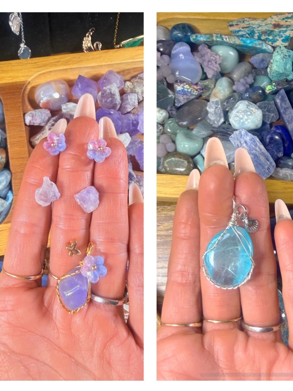 Handmade amethyst  Lavender Flower Crystal Pendant pendant set bundle